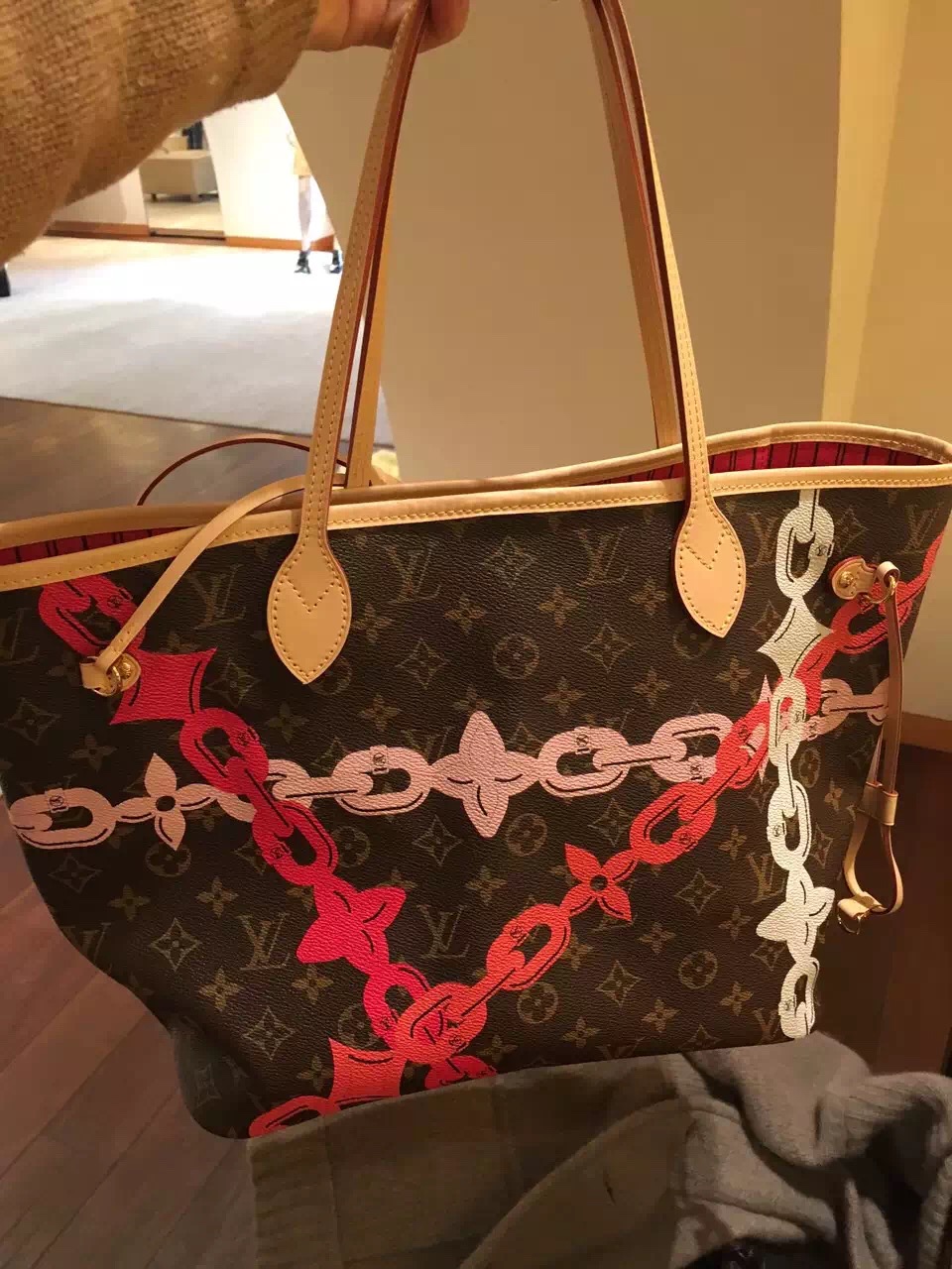 Authentic Louis Vuitton Neverfull MM Chain Print Bag M41991